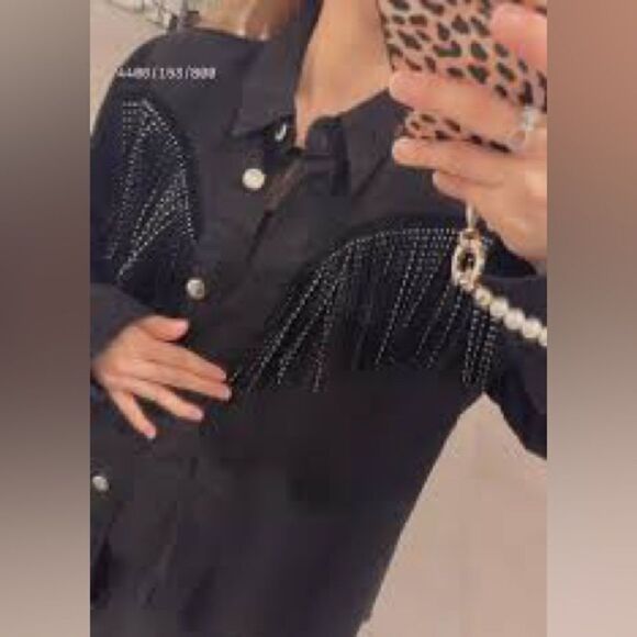 ZARA STUDDED FRINGED DENIM JACKET Z1975 - Picture 3 of 9